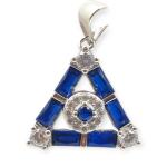 Elegant 925 Sterling Silver Pendant Set in Triangle shape with Beautiful Blue and white Stone